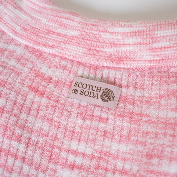 Scotch & Soda Polo Shirt Pink White Ribbed Knit Collared V-Neck Top XS - Picture 10 of 13